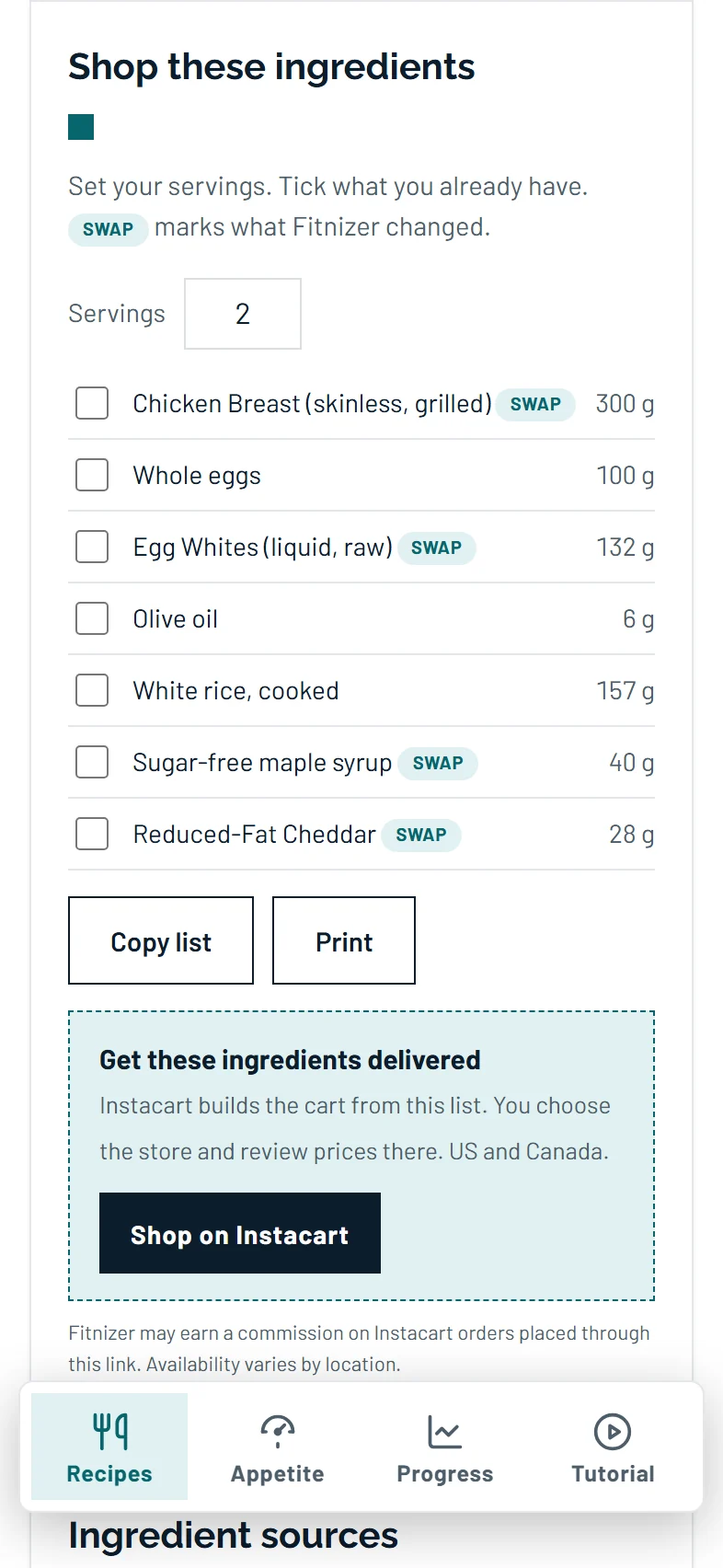 Shop these ingredients: tick what you have, send the rest to Instacart